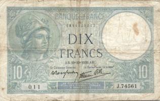 Franciaország 1939.10.5. 10Fr (2x) + 1987. 20Fr + 1997. 20Fr össz. 4 db T:III