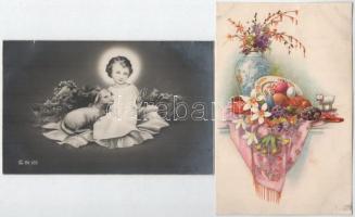 6 db RÉGI húsvéti üdvözlő képeslap vegyes minőségben / 6 pre-1945 Easter greeting postcards in mixed...