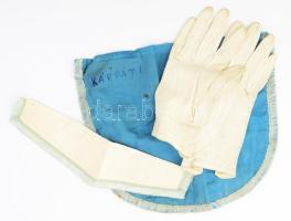 cca 1930 Soproni Széchenyi szabadkőműves páholy tag köténye és kesztyűje, bőr, sérült.