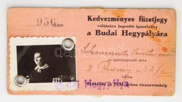 cca 1935 Budavári Sikló fényképes bérlet