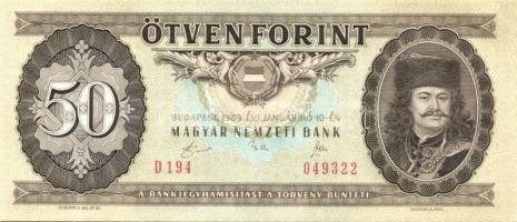 1989. 50Ft (3x) egymásutáni sorszámmal T:I