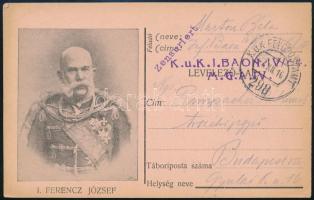 1916 Tábori posta levelezőlap "K.u.K. I. BAON. IV/64. M.G.A.IV." + "FP 298"