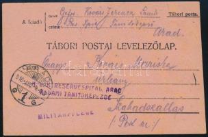 1916 Tábori posta levelezőlap "K.u.K. RESERVESPITAL ARAD ÁLLAMI TANITÓKÉPEZDE"