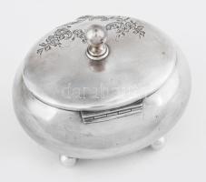 Ezüst(Ag) ovális, virágmintás cukordoboz, jelzett, 11,5×9,5×10 cm, nettó: 200 g