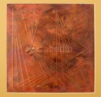 Szandai Sándor (1903-1978): Geometria, 1959. Rézdomborítás, jelzett, paszpartuban. 19,5x19,5 cm