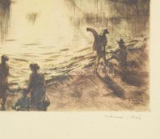 Kórusz József (1927-2010): Napnyugta. Rézkarc, papír, jelzett. Üvegezett keretben, 21x29 cm