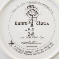 Bill Bell Santa Claws limited edition porcelán dísztányér,. Eredeti dobozában d: 20 cm Macskás, humo...