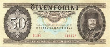 1989. 50Ft (2x) egymásutáni sorszámmal T:I