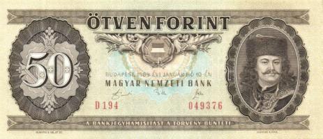 1989. 50Ft (2x) egymásutáni sorszámmal T:I