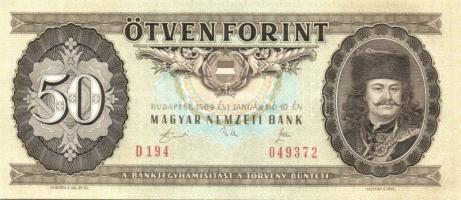 1989. 50Ft (2x) egymásutáni sorszámmal T:I