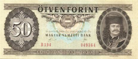 1989. 50Ft (3x) egymásutáni sorszámmal T:I