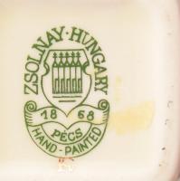 Zsolnay virág mintás porcelán váza, kézzel festett, jelzett, hibátlan 14 cm + kis pohár 7 cm