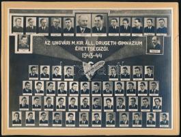 1944 Az Ungvári M. Kir. Áll. Drugeth-Gimnázium érettségiző osztálya és tanáraik, kartonra ragasztott fotó, 17×23 cm