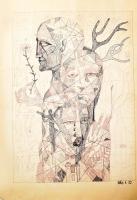 Pethő Attila (-), 2 db rajz: Alakok és örganikus kompozíció, 1972. Filctoll, papír, mindkettő jelzet...