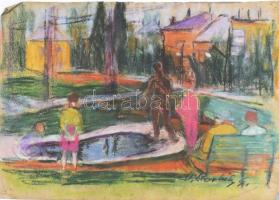 D. Borbély Gizella (1920-1994) : Parkban. . pasztell, papír. jelzett 32x43 cm Sarkán kis hiány