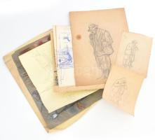 D. Borbély Gizella (1920-1994) : 9 db vázlat és befejezett rajz pasztell, papír, vegyes technika, jelzettek 50x30 cm-ig