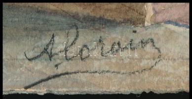 Alorain jelzéssel. Neptun szobor, Velence. Akvarell, papír, 32x22,5 cm