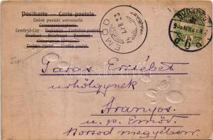 1905 Boldog húsvéti ünnepeket / Easter greeting art postcard with chicken and eggs. Emb. litho (EK)