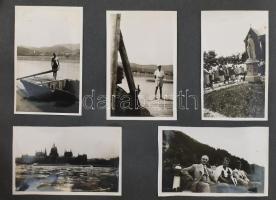 cca 1930-1940 Kisméretű fotóalbum, 62 db beragasztott fotóval a Dunakanyarról, Eucharisztikus Kongre...