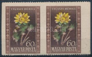 1950 Virág 60f pár középen és két oldalt vágott, alul-felül fogazott! A jobb oldali bélyeg középen hajtott / vertically folded on the right stamp