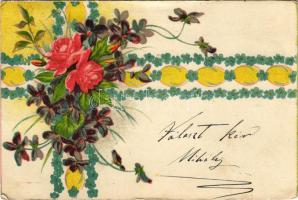 1912 Virágos üdvözlőlap / Greeting art postcard with flowers (EK)