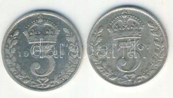 Nagy-Britannia 1904 + 1907. 3p Ag VII.Eduárd (2x) T:3