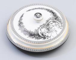 Hollóházi Jurcsák László által tervezett mintával díszített porcelán bonbonier, matricás, jelzett, apró kopásnyomokkal, d: 17,5 cm