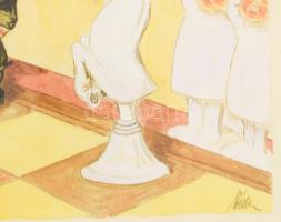 Olvashatatlan jelzéssel: Sakk és matt (Schach und matt). Akvarell, papír. Üvegezett fakeretben. 21x3...