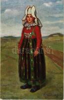 Wemmenhögs härad, Skane. Granbergs Konstindustri-Aktiebolags Förlag No. 6614. / Swedish folklore, national costume, artist signed