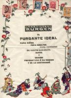 Ca 1910 Purgen tabletta reklám színezett japán ábrájú papíron, felragasztott japán forgalmi bélyeggel