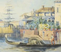 Jelzés nélkül: Vitorlás. Akvarell, papír. Üvegezett fakeretben, 26×41,5 cm