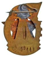 1950. "MHK (Munkára Harcra Kész)" zománcozott fém kitűző, hátoldalán sorszámmal (~31x22mm)...