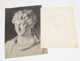 Rauscher Lajos (1845-1914), 2 db rajz: Fej tanulmányok. Ceruza, szén, papír. Egyik jelzett és datált (L Rauscher 1863). Kissé foltos. 44x34 és 53x39 cm