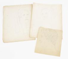 Rauscher Lajos (1845-1914), 3 db rajz: Fej tanulmányok. Ceruza, szén, papír. Egyik jelzett és datált (Ludwig Rauscher 1859). Kissé foltos. 47x36,5, 45x36,5 és 29,5x27 cm