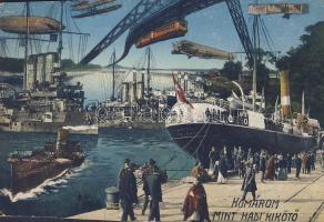 Komárom military port in the future with zeppelin and suspension-railway (b cut)