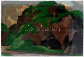 Hamza Tibor (1908-1972): Vár látképe (Szarvaskő?), 1944. Olaj, papír, jelezve jobbra lent, hátoldalán özvegye igazolásával, 24×36 cm