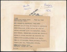 1936 A Darányi-kormány tagjai eskütételüket követően, balról jobbra: Hóman Bálint vallás- és közokta...