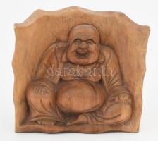 Nevető Buddha szobor faragott fa 14x11 cm