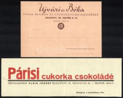 Csokoládéval kapcsolatos reklámos fejlécek és számla, 4 db