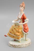 Hollóházi hölgy kottával porcelán figura, kézzel festett, jelzett, hibátlan, m: 23 cm