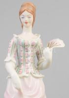 Hollóházi legyezős nő. Kézzel festett jelzett, hibátlan, m: 26,5 cm