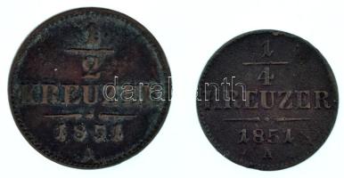 Ausztria 1851A 1/4kr Cu + 1/2kr Cu T:XF,VF Austria 1851A 1/4 Kreuzer Cu + 1/2 Kreuzer Cu C:AU,XF Krause KM#2180, KM#2181