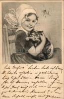 Girl with cat. M. M. Vienne Nr. 296.