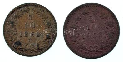 Vegyes: 1858B 5/10kr Cu + Ausztria 1860V 5/10kr Cu T:VF