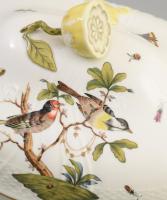 Herendi Rotschhild mintás nagy leveses tál. Plasztikus virág díszítésekkel. Kézzel festett jelzett, ...