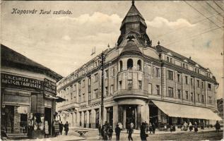 1915 Kaposvár, Turul szálloda, Schlesinger Lajos Nagy Gólya áruháza, üzlet. Szabó Lipót kiadása (EK)