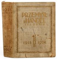 Władysław Gieysztor: Przemysł i handel tygodnik, 1918-1928. Warszawa, 1928. Listopada. 1104p. Kiadói, festett egészvászon kötésben számos egészoldalas és kihajtható melléklettel, Kötésen kopásnyomok., foltok. / in Polish In tattered full linen binding.