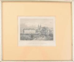 cca 1850 Ludwig Rohbock (1820-1883), J. M. Kolb: Nagyvárad püspöki palota (Oradea). Acélmetszet, papír, jelzett a metszeten, üvegezett fakeretben. / steel engraving on paper, signed on the plate. 16x26 cm