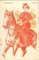 L'Équitation / Horse riding lady. litho (fl)