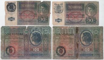 1912. 100K (2x) + 1915. 10K (2x) mind fekete "ROMANIA TIMBRU SPECIAL" felülbélyegzéssel (4db) T:VG,G